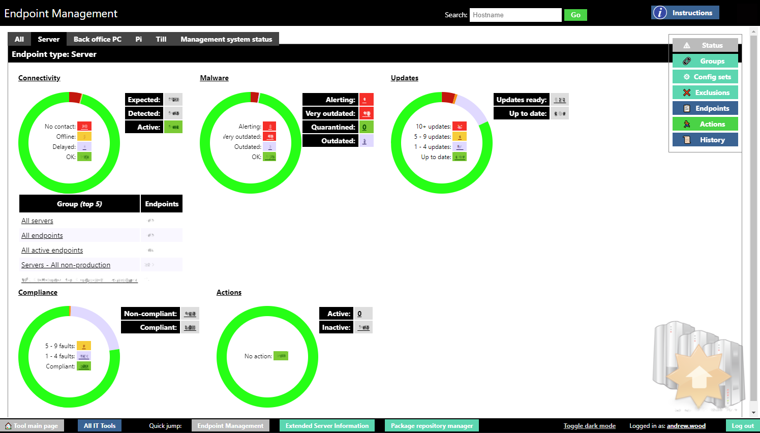 Screenshot of the endpoint management tool main page